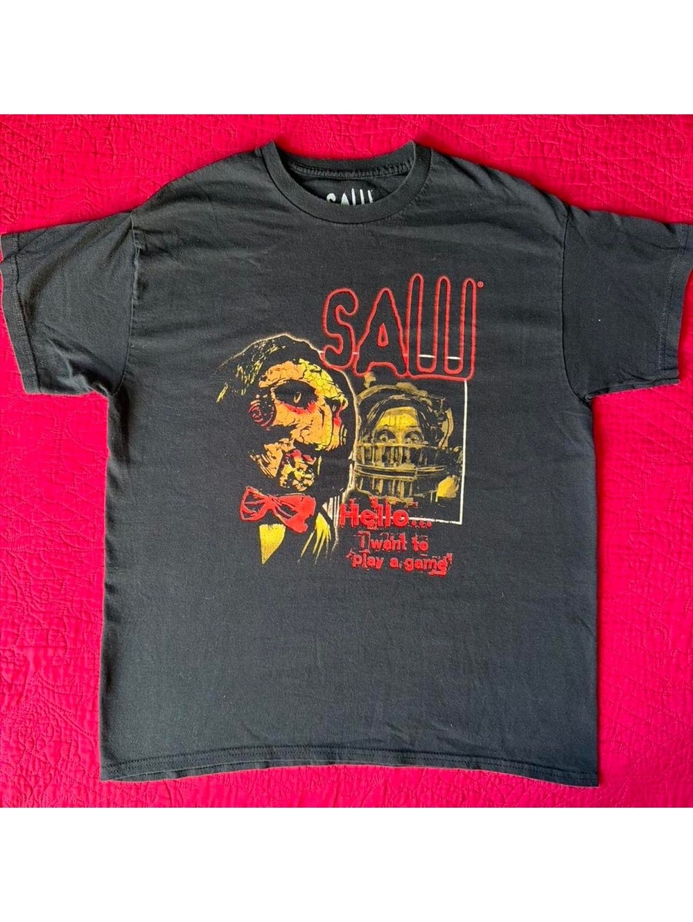 Saw Graphic Black Short Sleeve T-Shirt Size Large